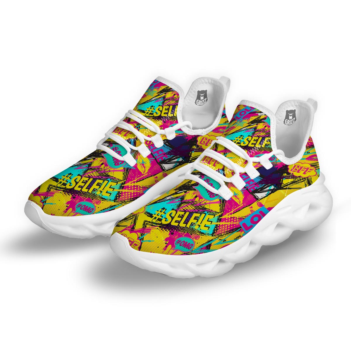 Abstract Comic Bubble Graffiti Print White Running Shoes-grizzshop