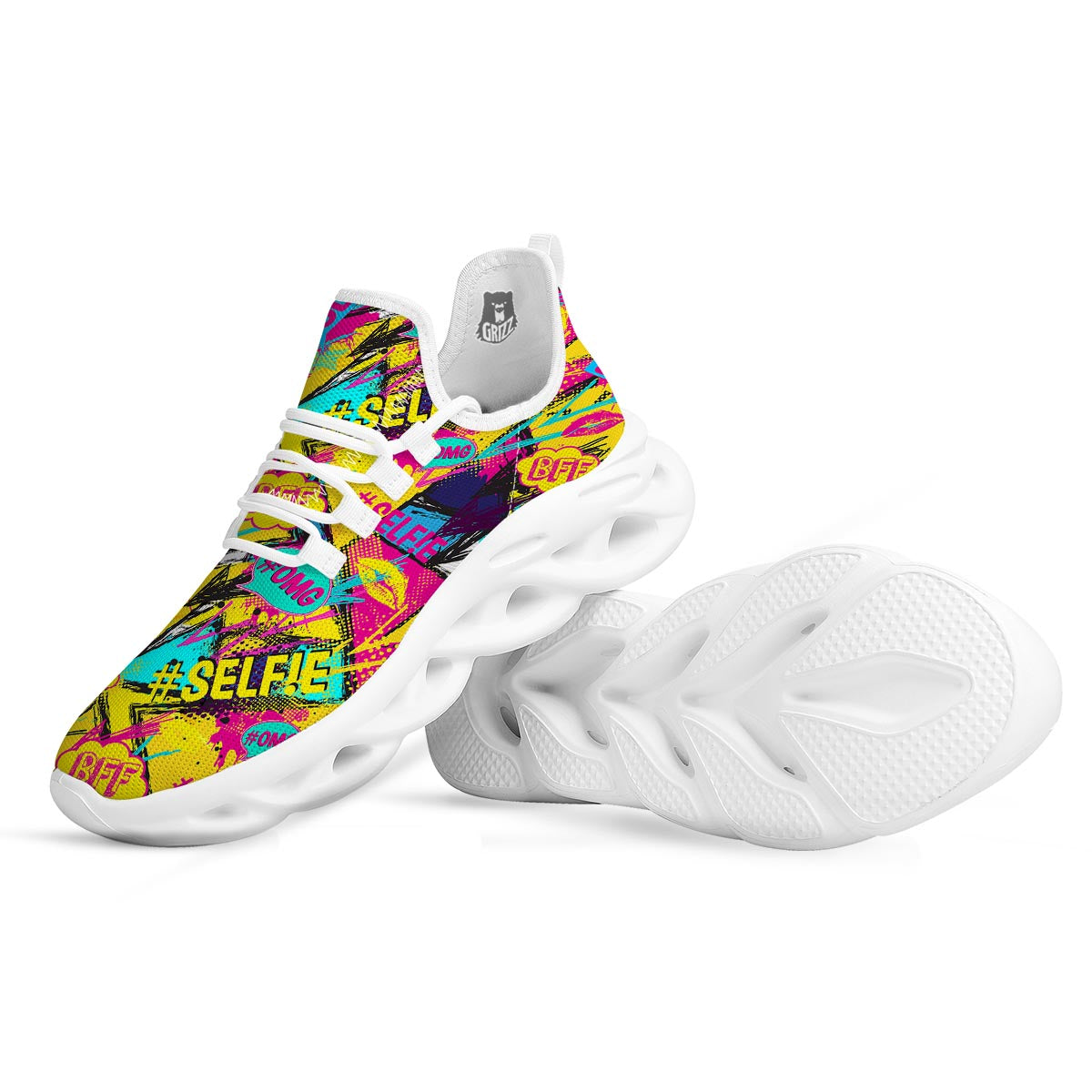 Abstract Comic Bubble Graffiti Print White Running Shoes-grizzshop