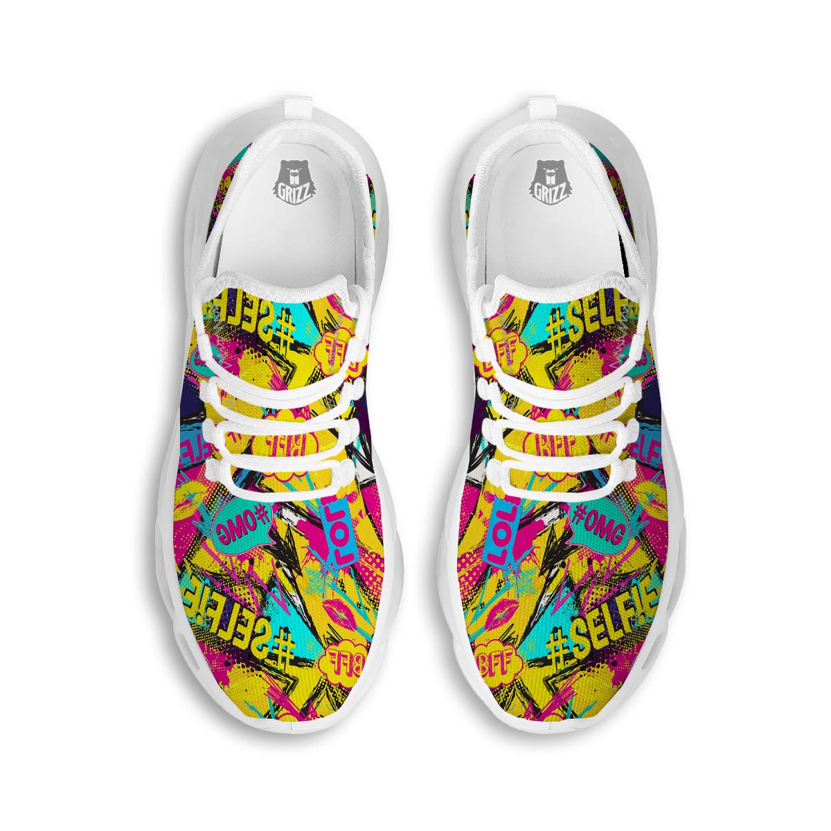 Abstract Comic Bubble Graffiti Print White Running Shoes-grizzshop