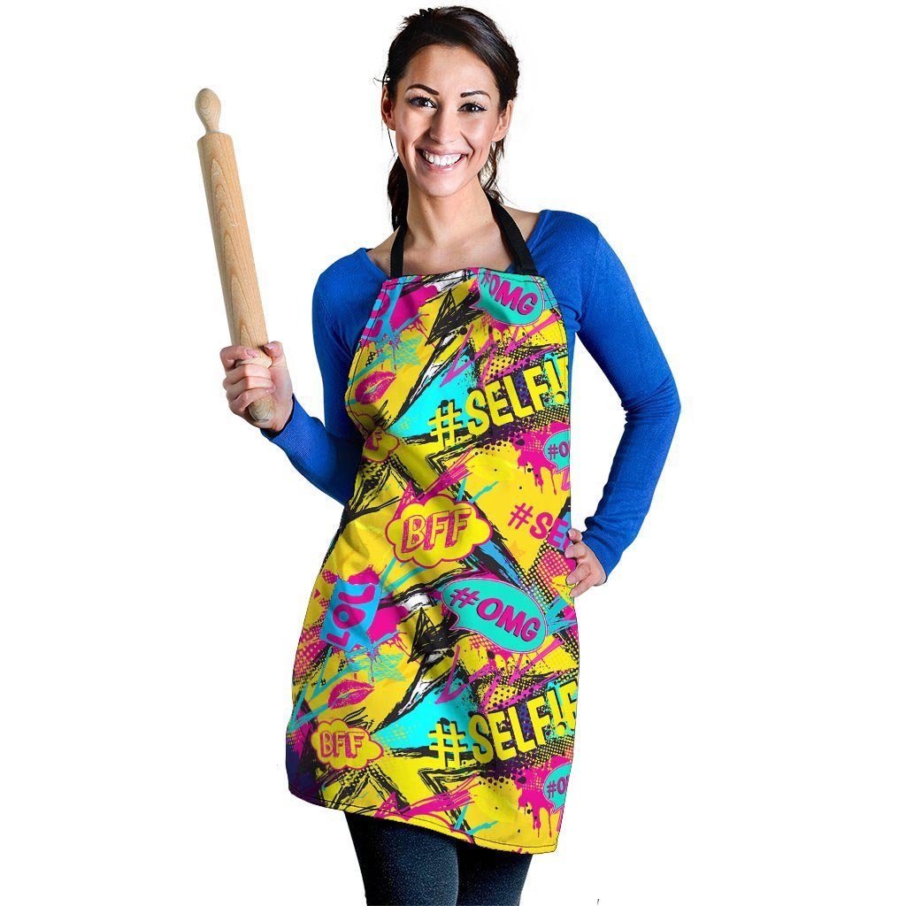 Abstract Comic Bubble Graffiti Print Women's Apron-grizzshop