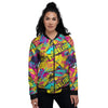 Abstract Comic Bubble Graffiti Print Women's Bomber Jacket-grizzshop