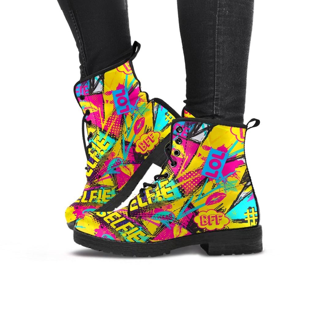 Abstract Comic Bubble Graffiti Print Women's Boots-grizzshop