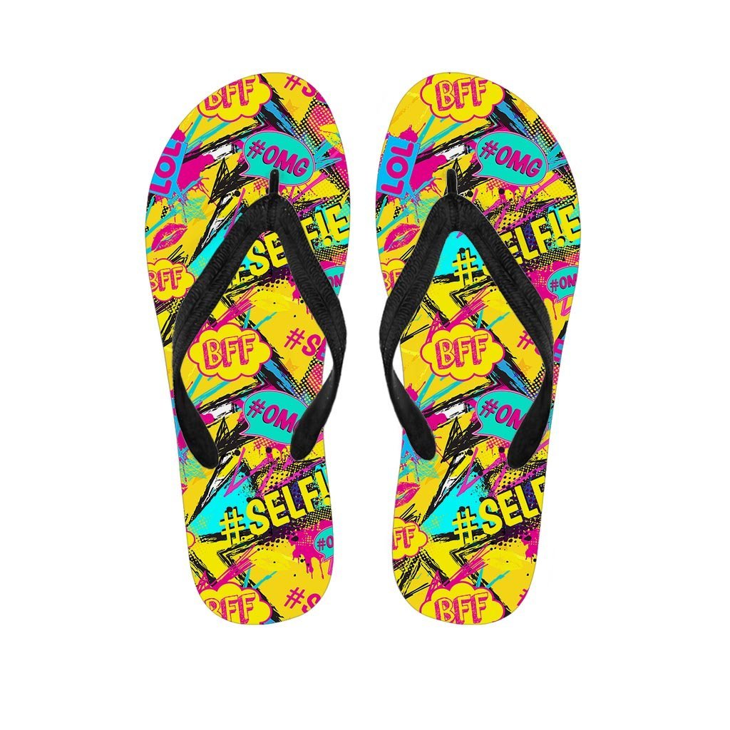 Abstract Comic Bubble Graffiti Print Women's Flip Flops-grizzshop