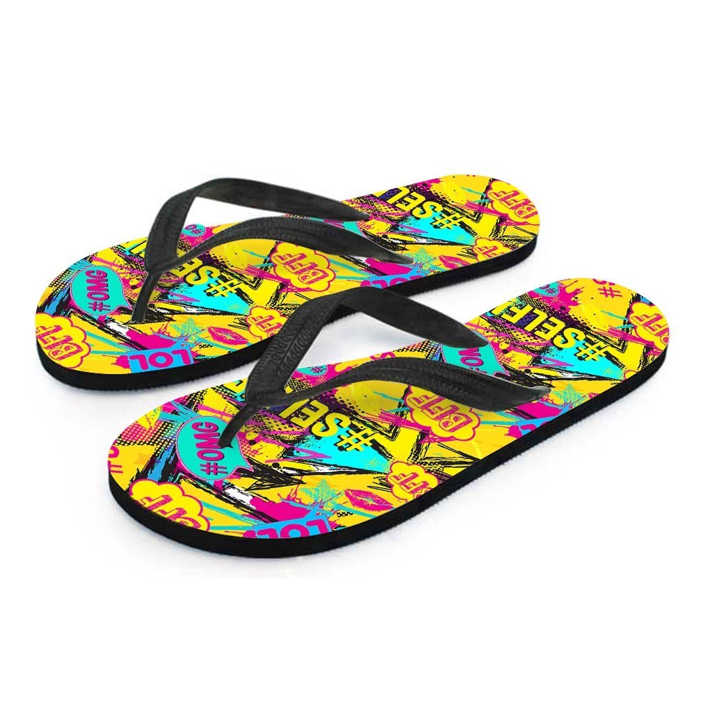 Abstract Comic Bubble Graffiti Print Women's Flip Flops-grizzshop