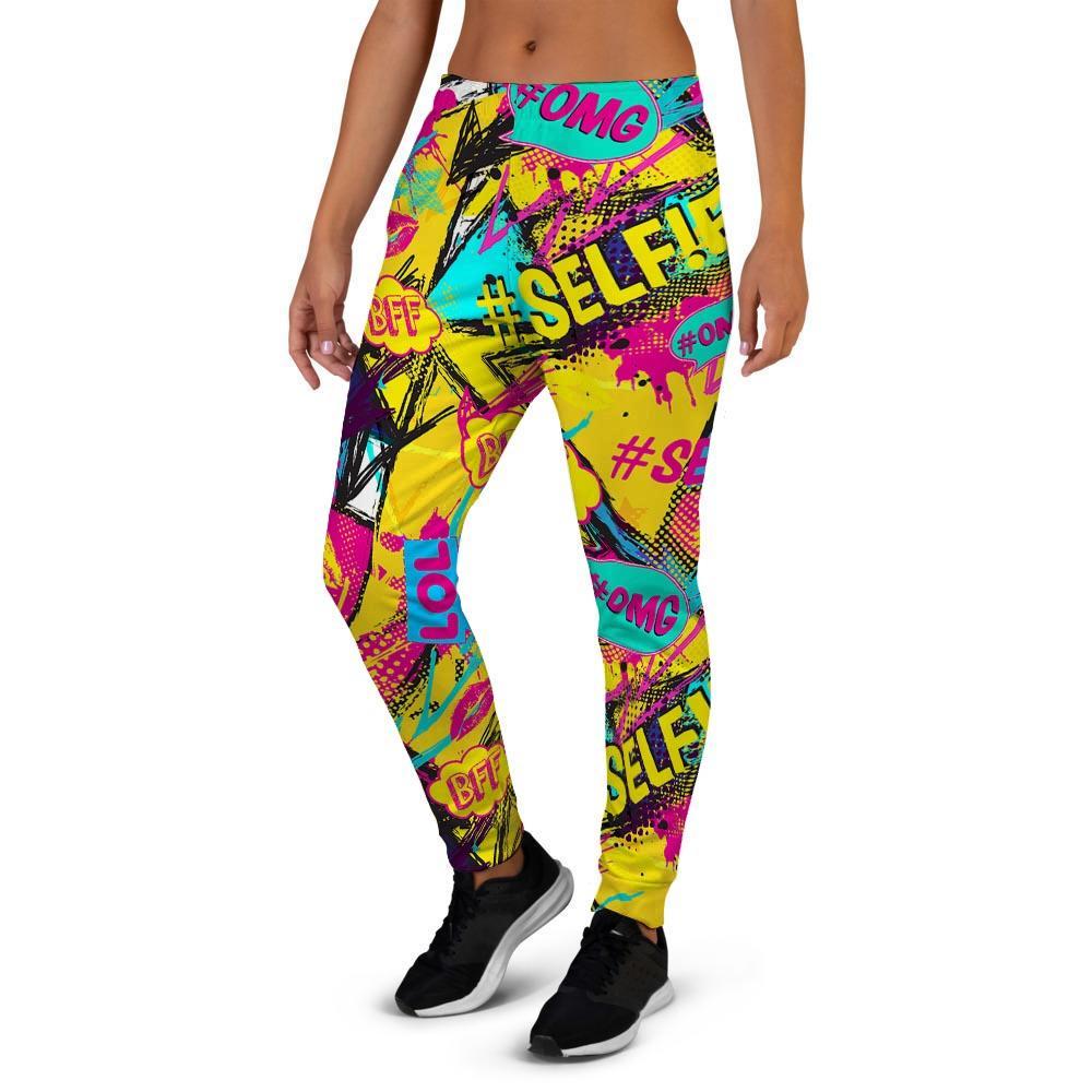 Abstract Comic Bubble Graffiti Print Women's Joggers-grizzshop