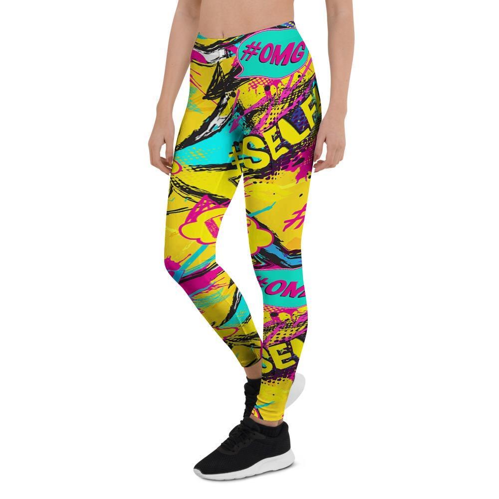 Abstract Comic Bubble Graffiti Print Women's Leggings-grizzshop