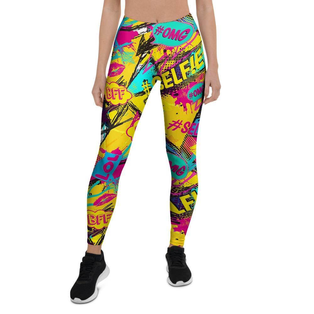 Abstract Comic Bubble Graffiti Print Women's Leggings-grizzshop