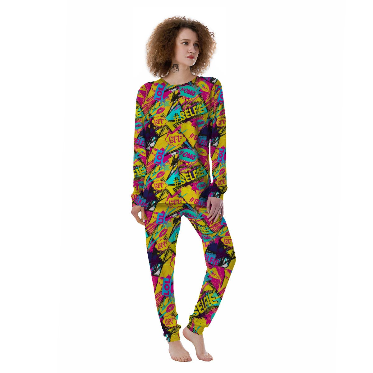 Abstract Comic Bubble Graffiti Print Women's Pajamas-grizzshop