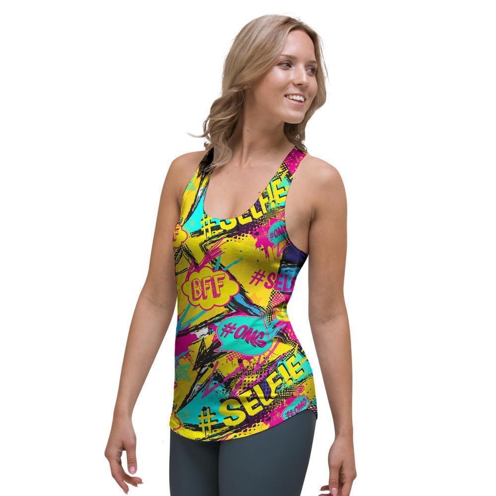 Abstract Comic Bubble Graffiti Print Women's Racerback Tank Top-grizzshop