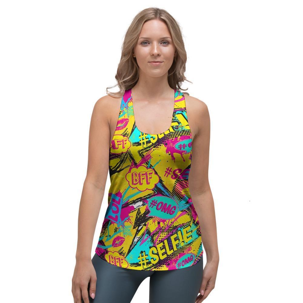 Abstract Comic Bubble Graffiti Print Women's Racerback Tank Top-grizzshop