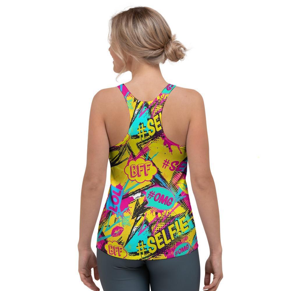 Abstract Comic Bubble Graffiti Print Women's Racerback Tank Top-grizzshop