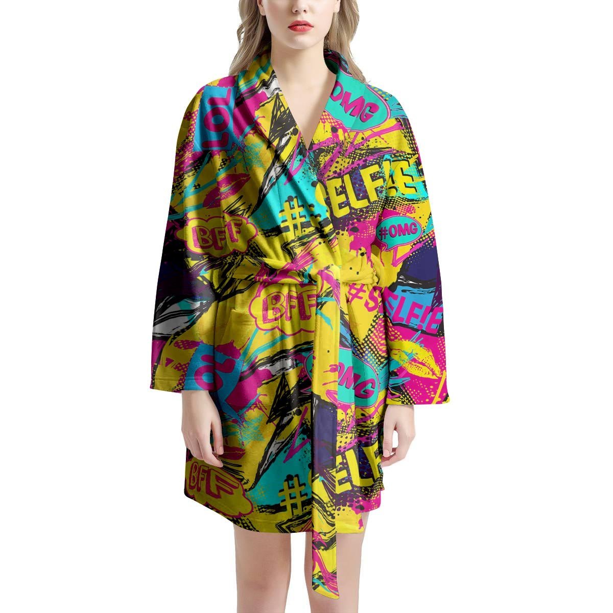 Abstract Comic Bubble Graffiti Print Women's Robe-grizzshop