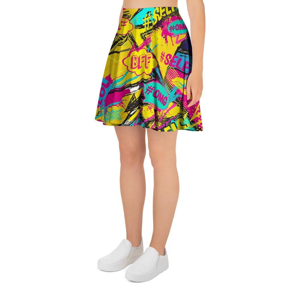 Abstract Comic Bubble Graffiti Print Women's Skirt-grizzshop