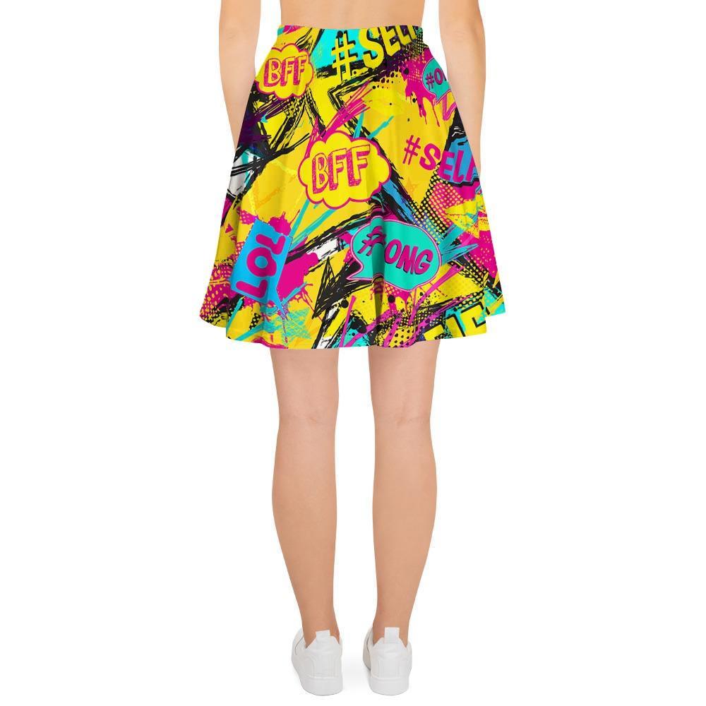Abstract Comic Bubble Graffiti Print Women's Skirt-grizzshop