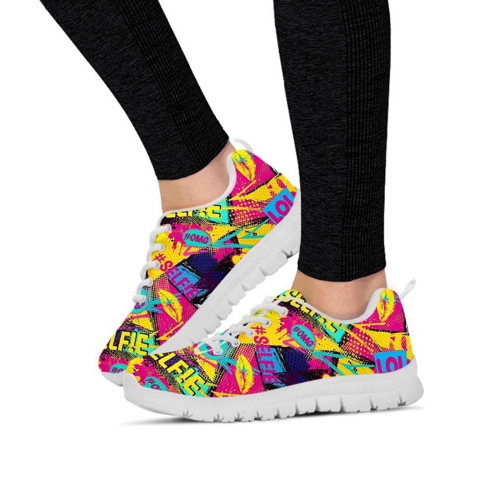 Abstract Comic Bubble Graffiti Print Women's Sneakers-grizzshop