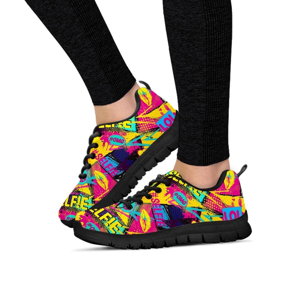 Abstract Comic Bubble Graffiti Print Women's Sneakers-grizzshop