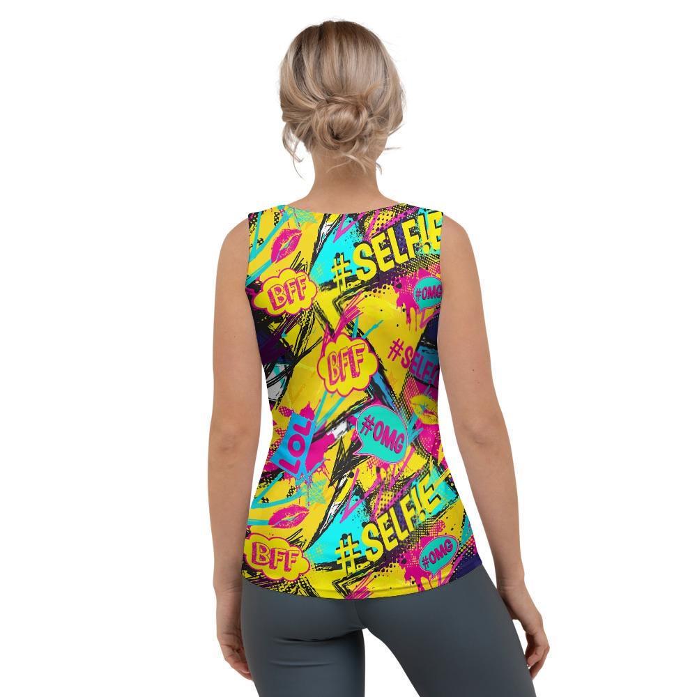 Abstract Comic Bubble Graffiti Print Women's Tank Top-grizzshop