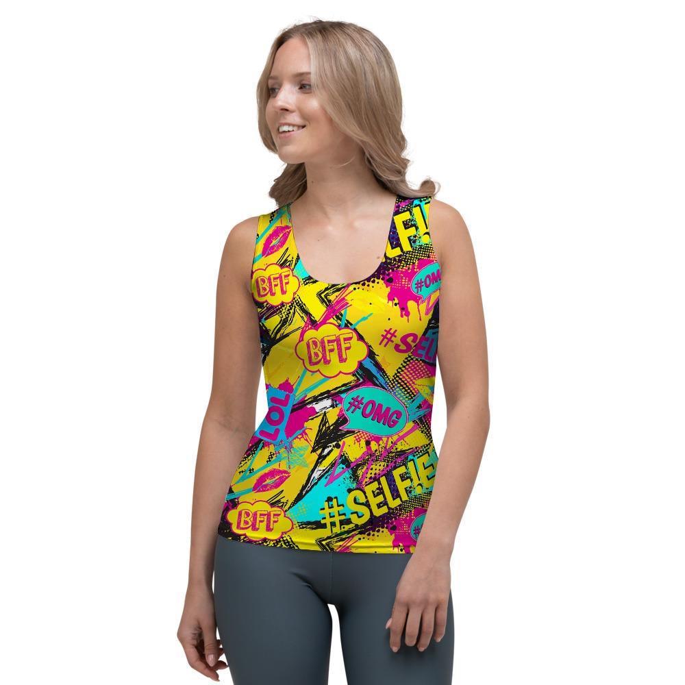 Abstract Comic Bubble Graffiti Print Women's Tank Top-grizzshop