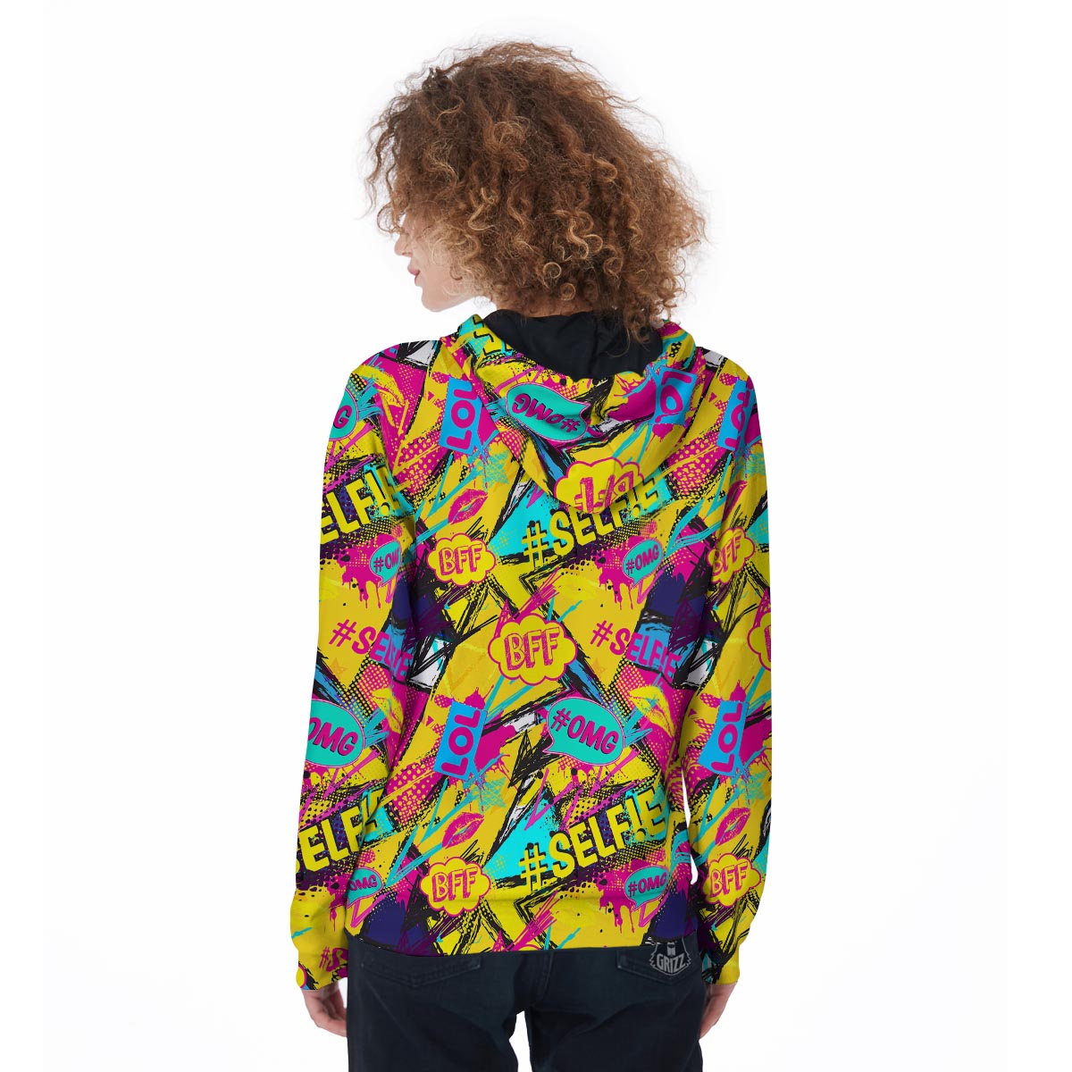 Abstract Comic Bubble Graffiti Print Women's Zip Up Hoodie-grizzshop