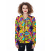 Abstract Comic Bubble Graffiti Print Women's Zip Up Hoodie-grizzshop