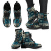 Abstract Ethnic Blue Leather Boots for Women-grizzshop