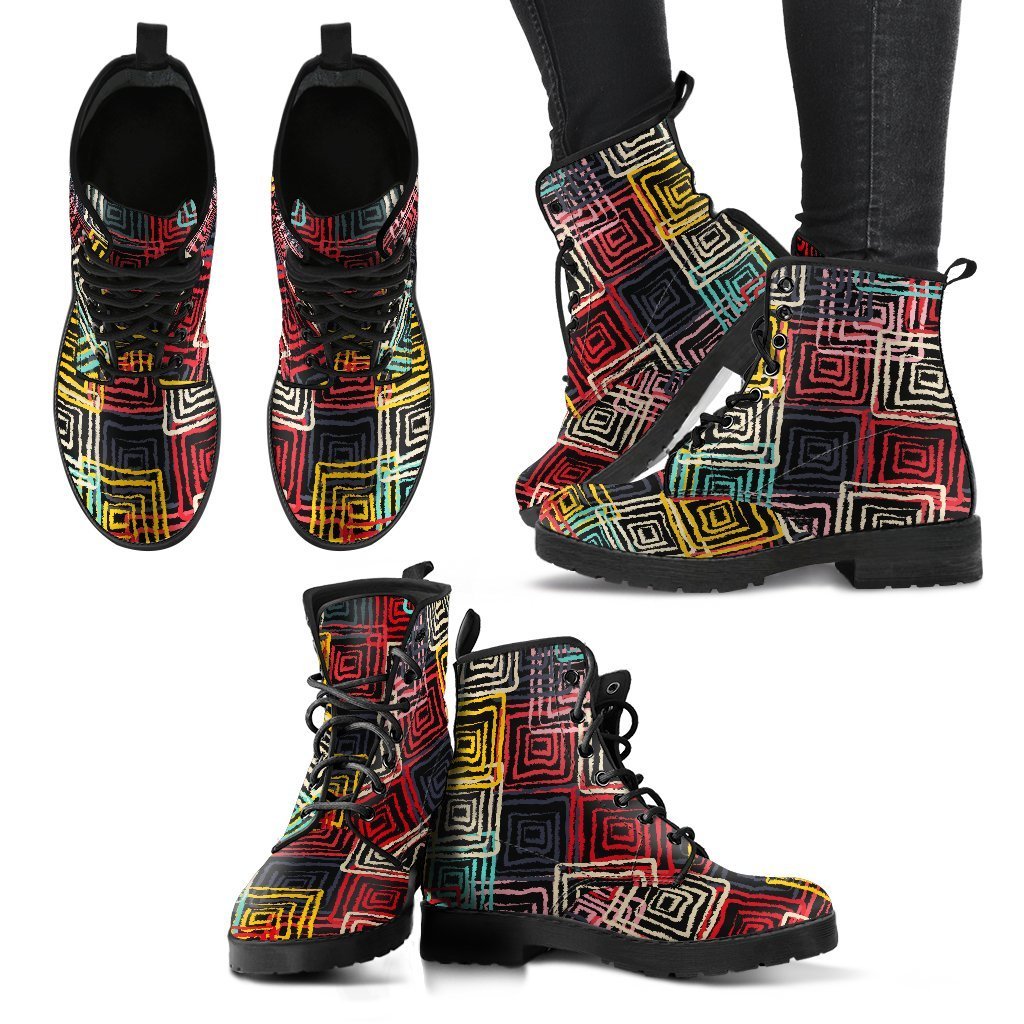 Abstract Ethnic Colorful Leather Boots for Women-grizzshop