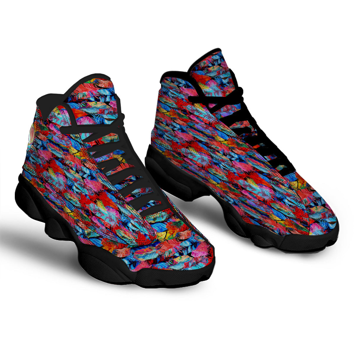 Abstract Feather Watercolor Boho Print Pattern Black Basketball Shoes-grizzshop