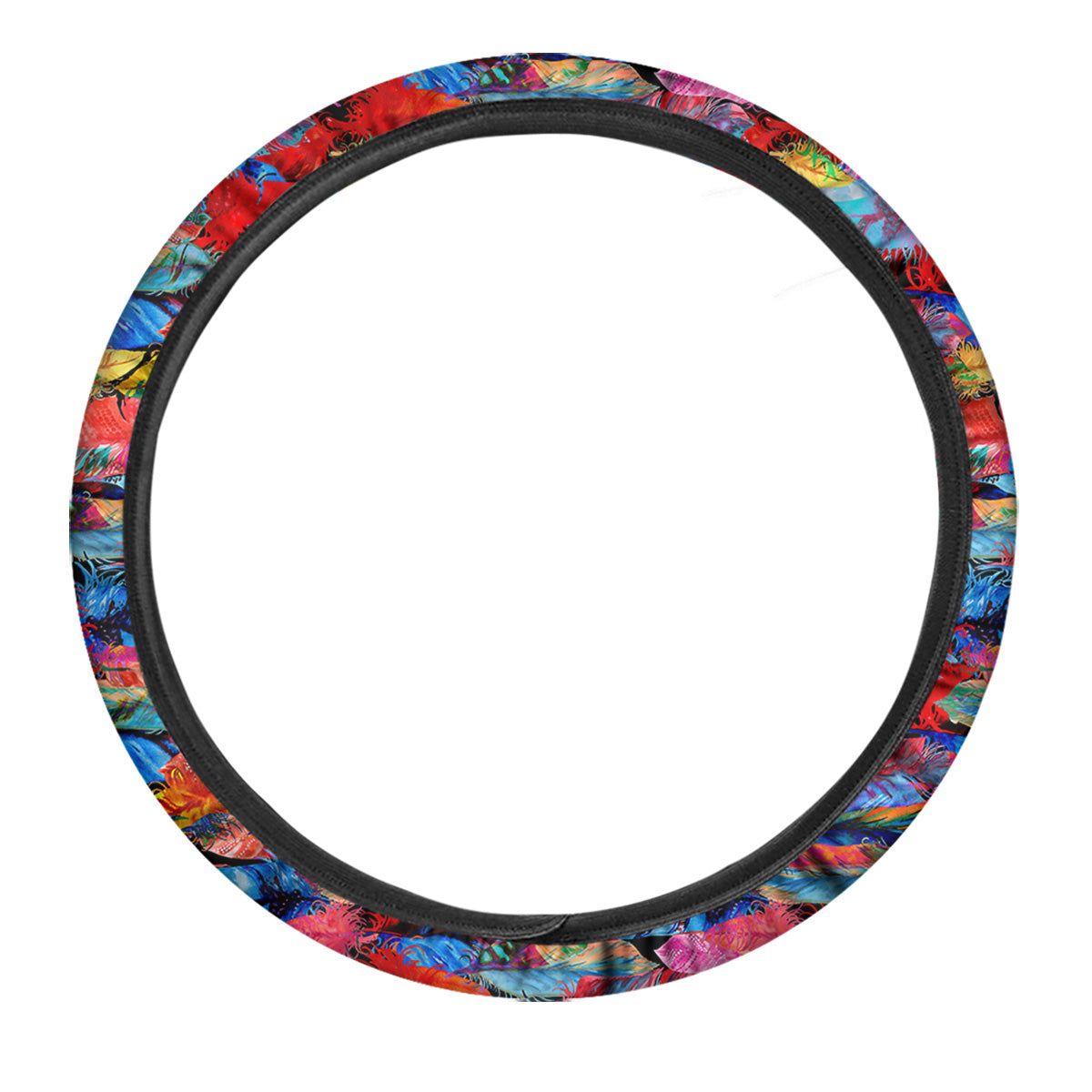 Abstract Feather Watercolor Boho Print Pattern Car Steering Wheel Cover-grizzshop