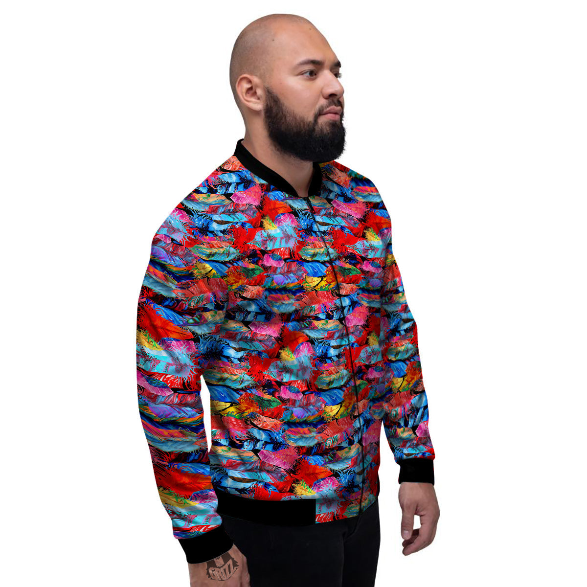 Abstract Feather Watercolor Boho Print Pattern Men's Bomber Jacket-grizzshop