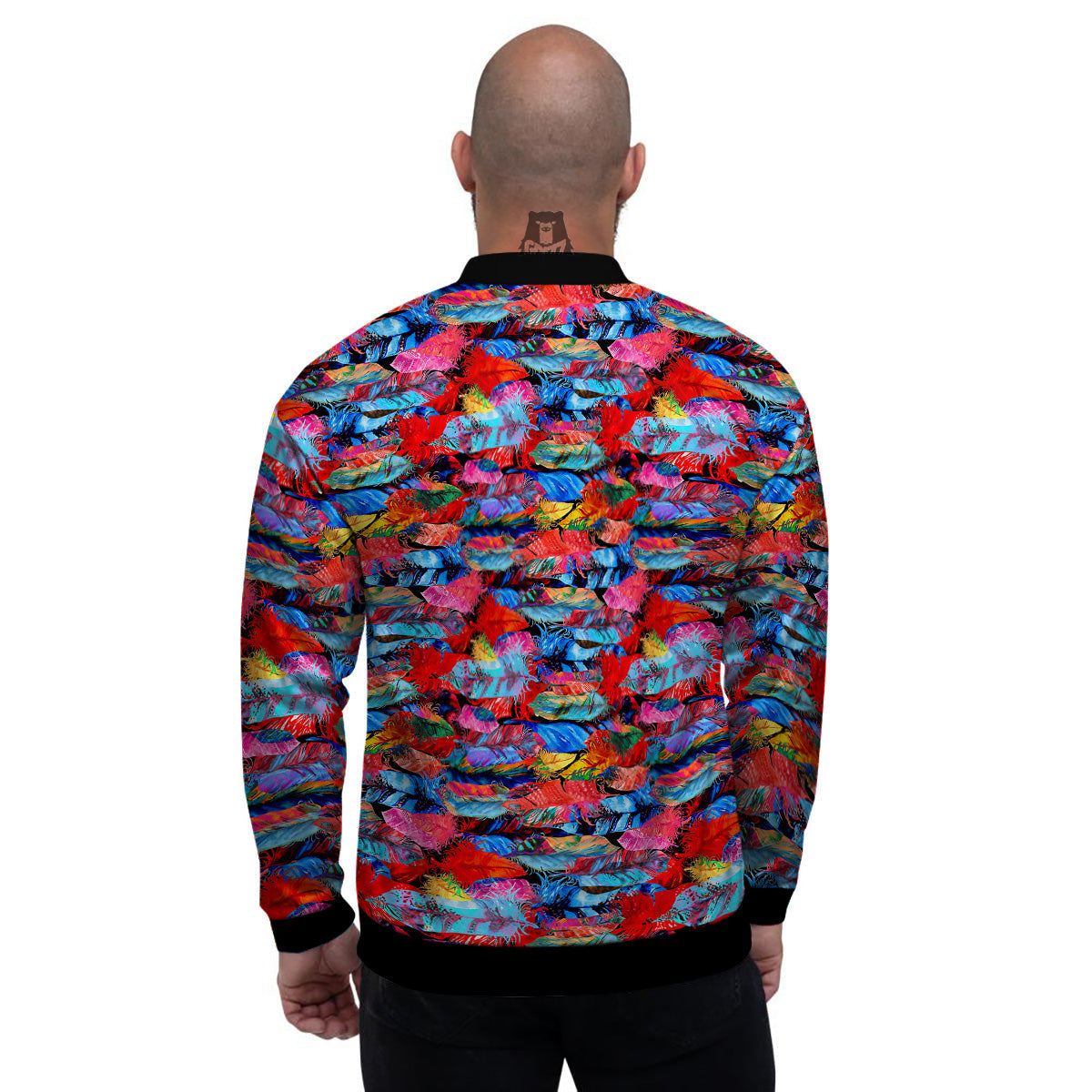 Abstract Feather Watercolor Boho Print Pattern Men's Bomber Jacket-grizzshop