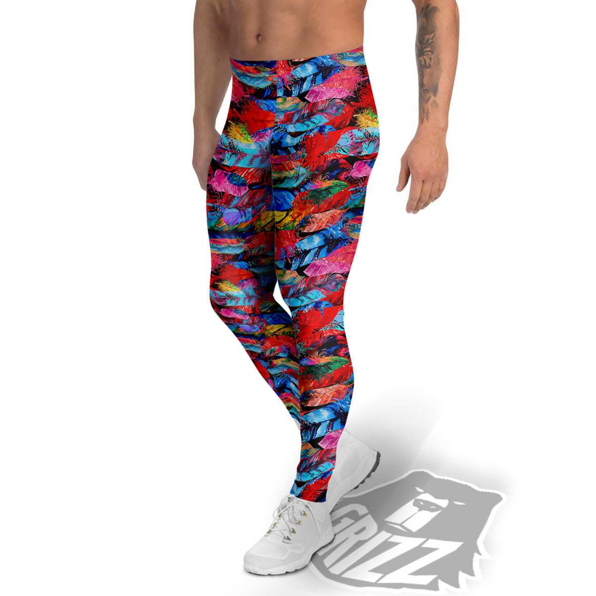 Abstract Feather Watercolor Boho Print Pattern Men's Leggings-grizzshop
