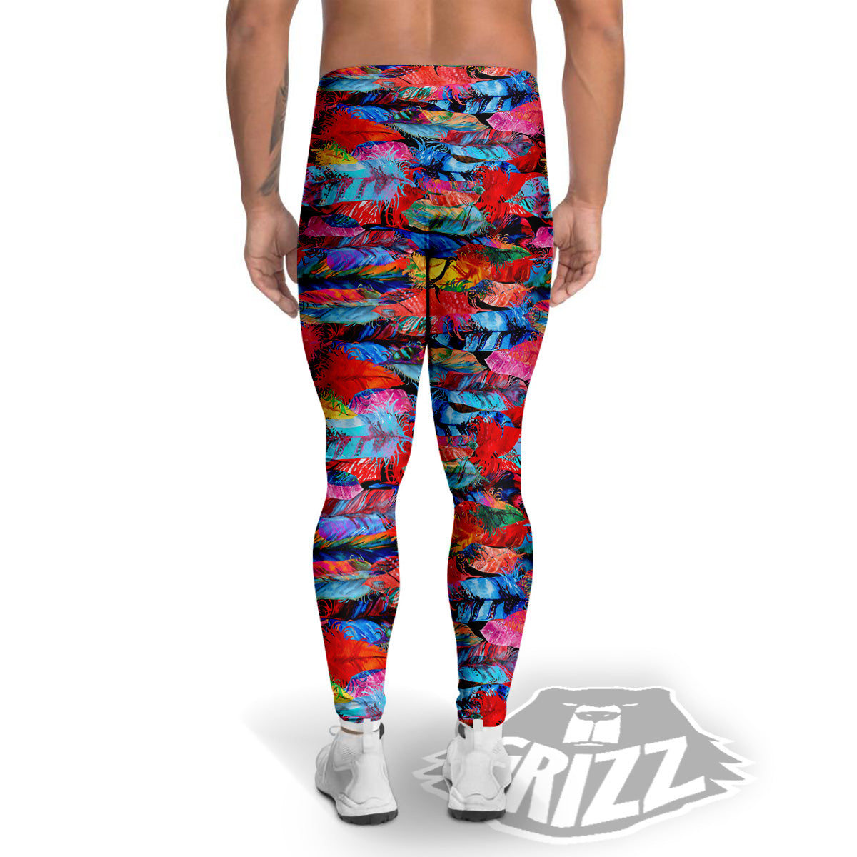 Abstract Feather Watercolor Boho Print Pattern Men's Leggings-grizzshop