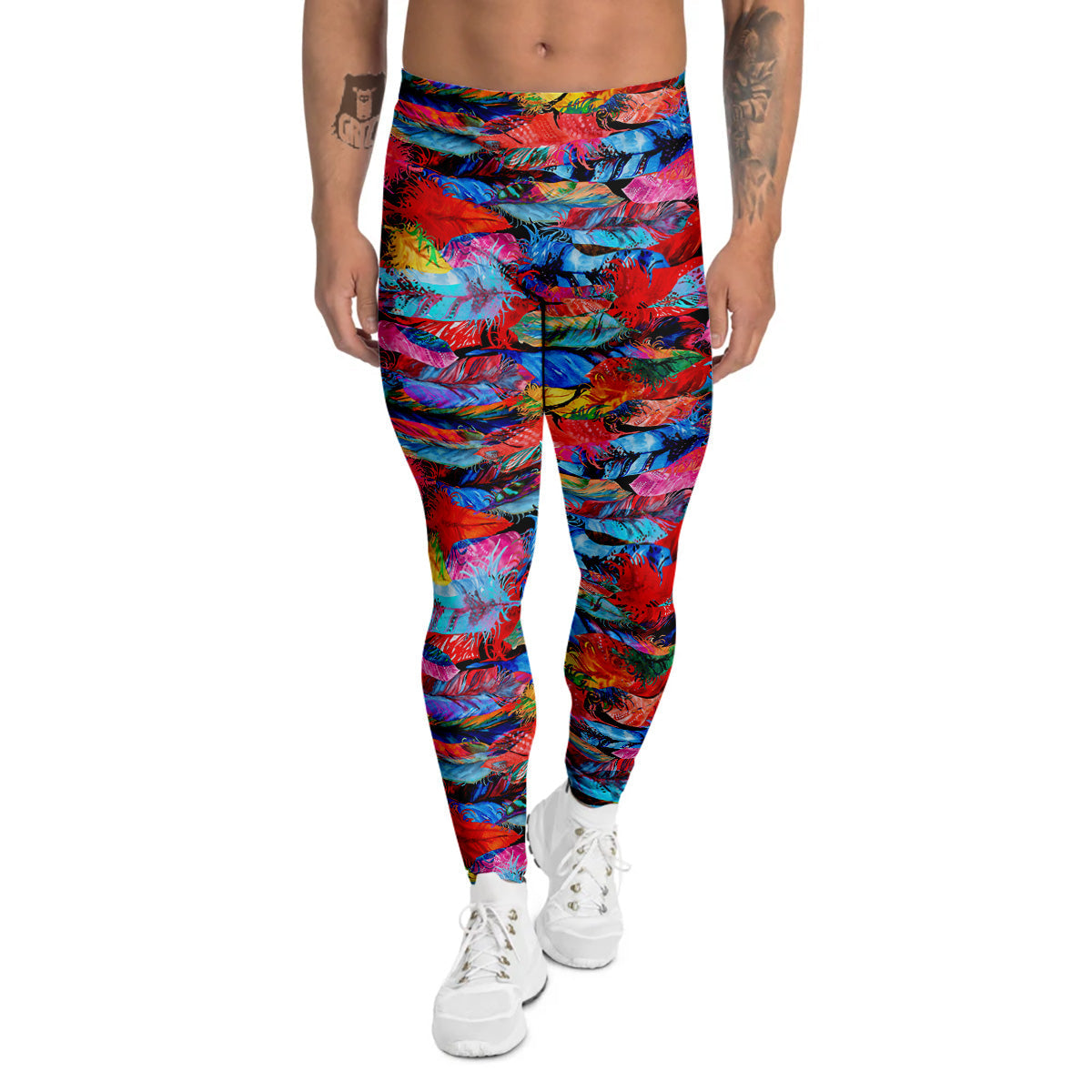 Abstract Feather Watercolor Boho Print Pattern Men's Leggings-grizzshop