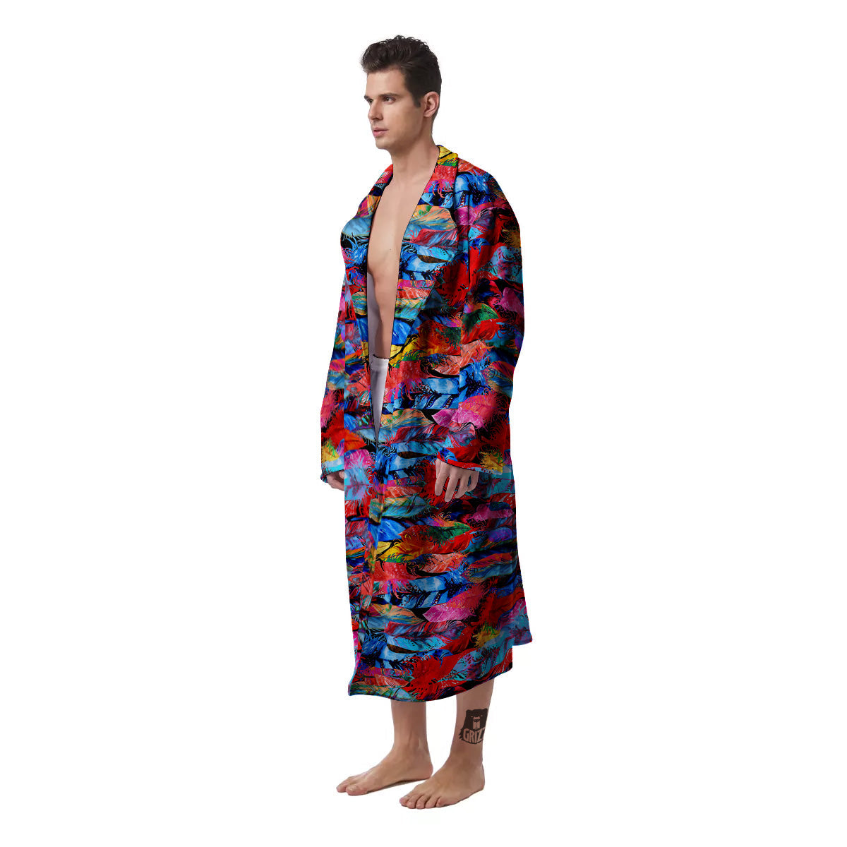 Abstract Feather Watercolor Boho Print Pattern Men's Robe-grizzshop