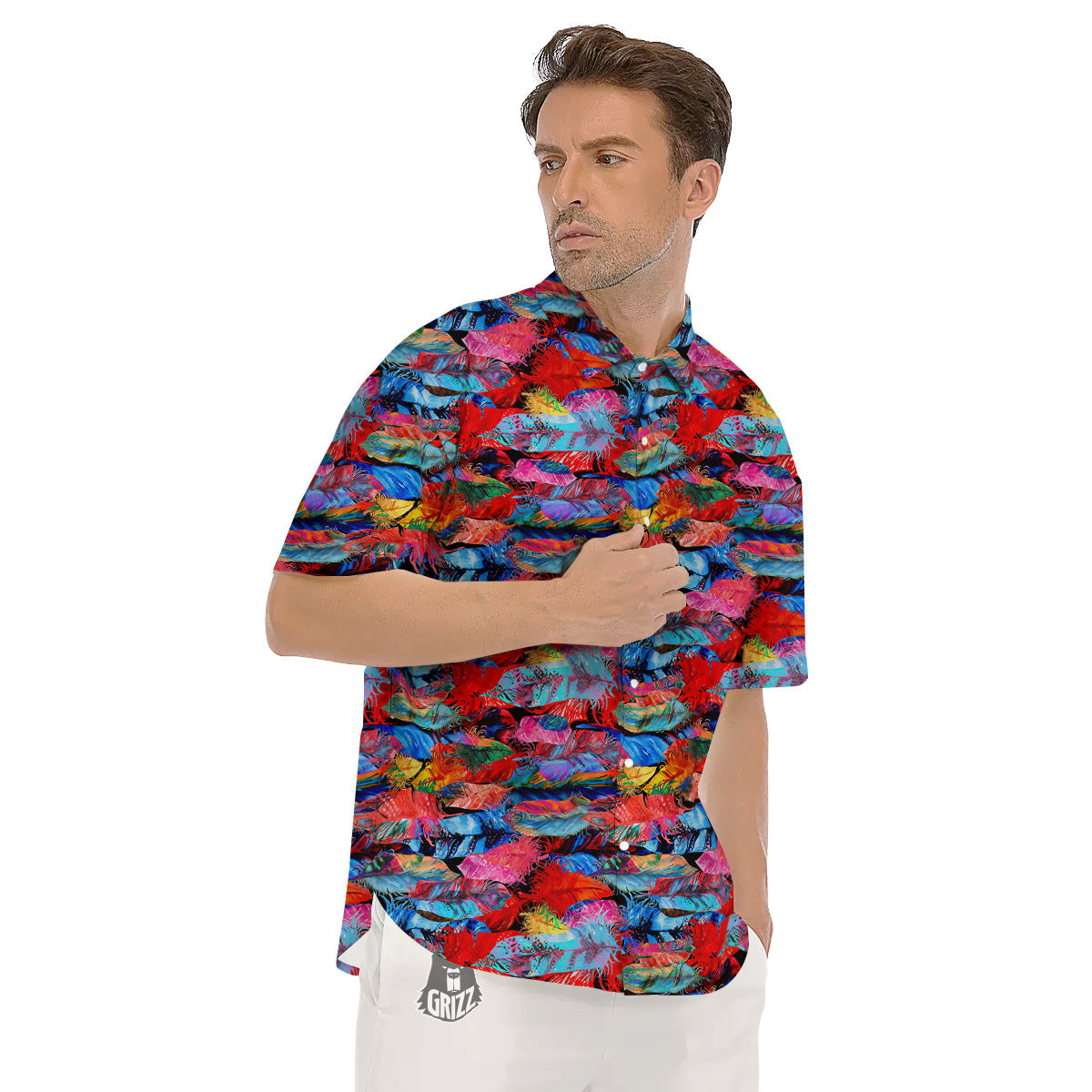 Abstract Feather Watercolor Boho Print Pattern Men's Short Sleeve Shirts-grizzshop