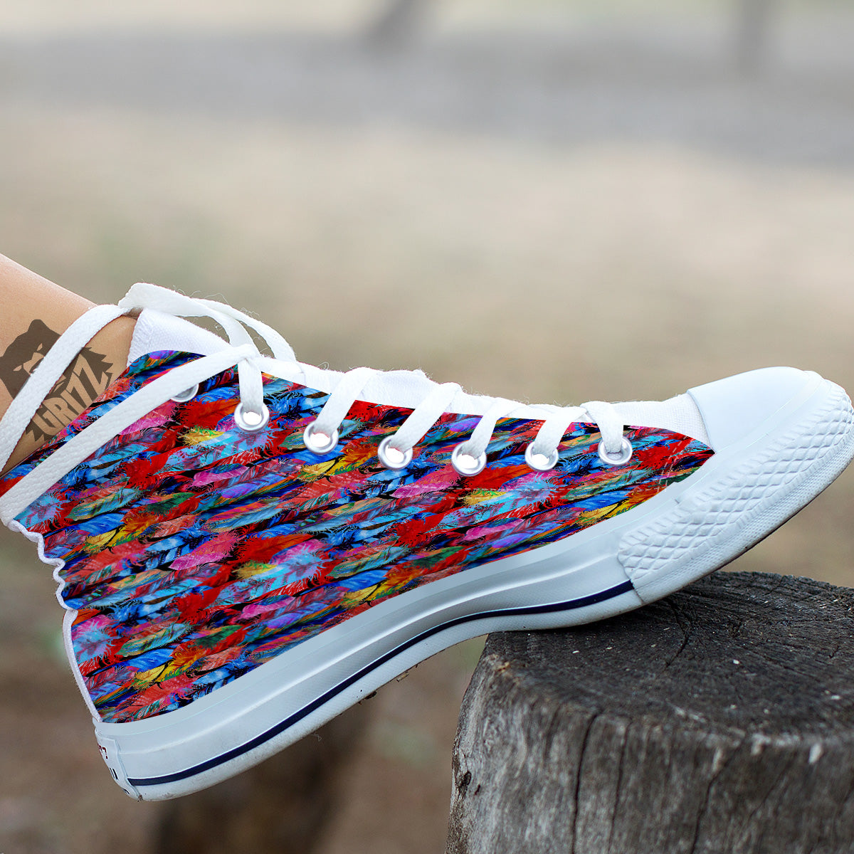 Abstract Feather Watercolor Boho Print Pattern White High Top Shoes-grizzshop