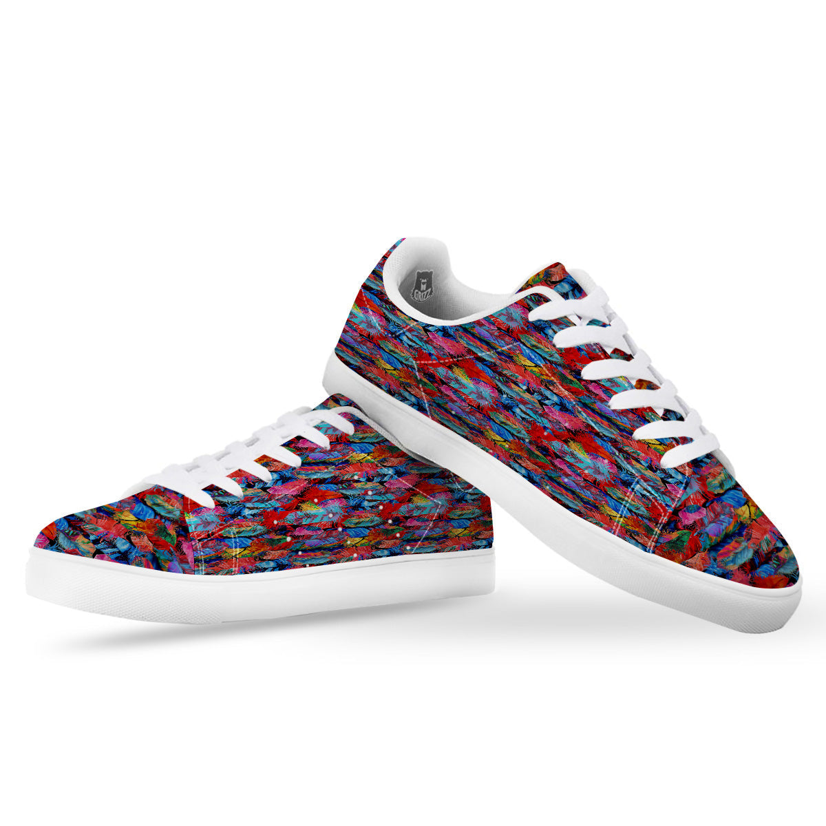 Abstract Feather Watercolor Boho Print Pattern White Low Top Sneakers-grizzshop