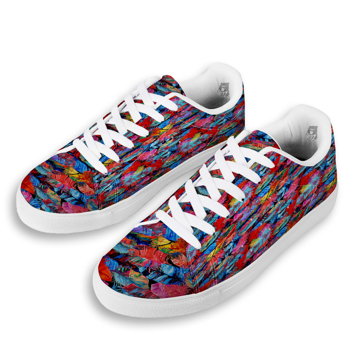 Abstract Feather Watercolor Boho Print Pattern White Low Top Sneakers-grizzshop