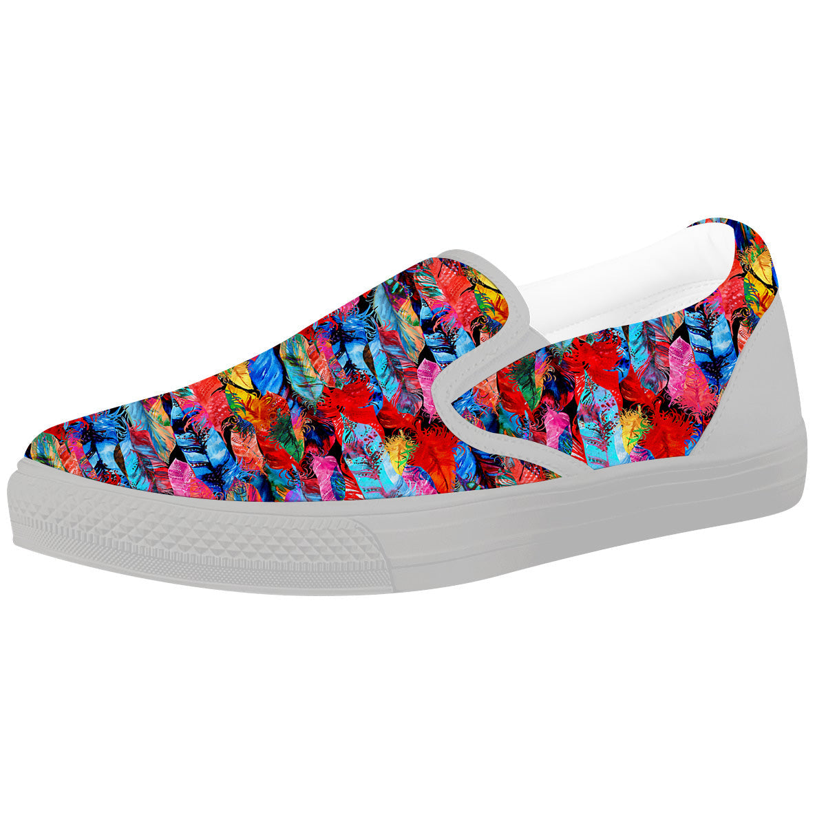 Abstract Feather Watercolor Boho Print Pattern White Slip On Shoes-grizzshop