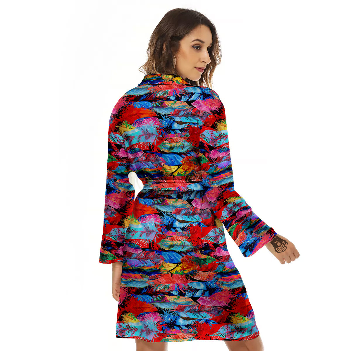 Abstract Feather Watercolor Boho Print Pattern Women's Robe-grizzshop