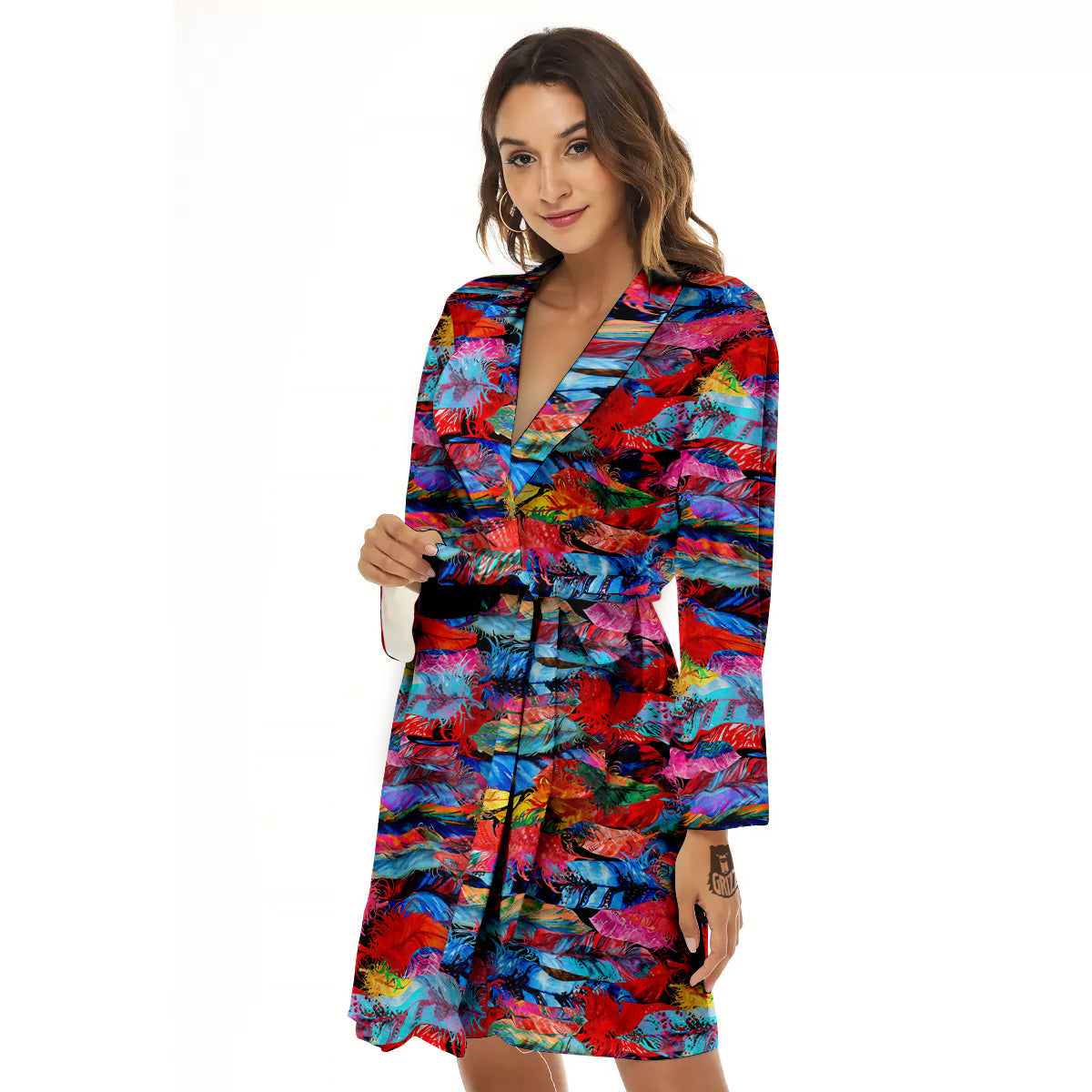 Abstract Feather Watercolor Boho Print Pattern Women's Robe-grizzshop