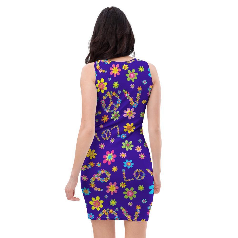 Abstract Floral Hippie Bodycon Dress-grizzshop