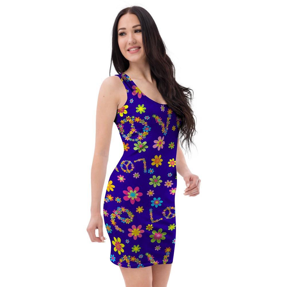 Abstract Floral Hippie Bodycon Dress-grizzshop