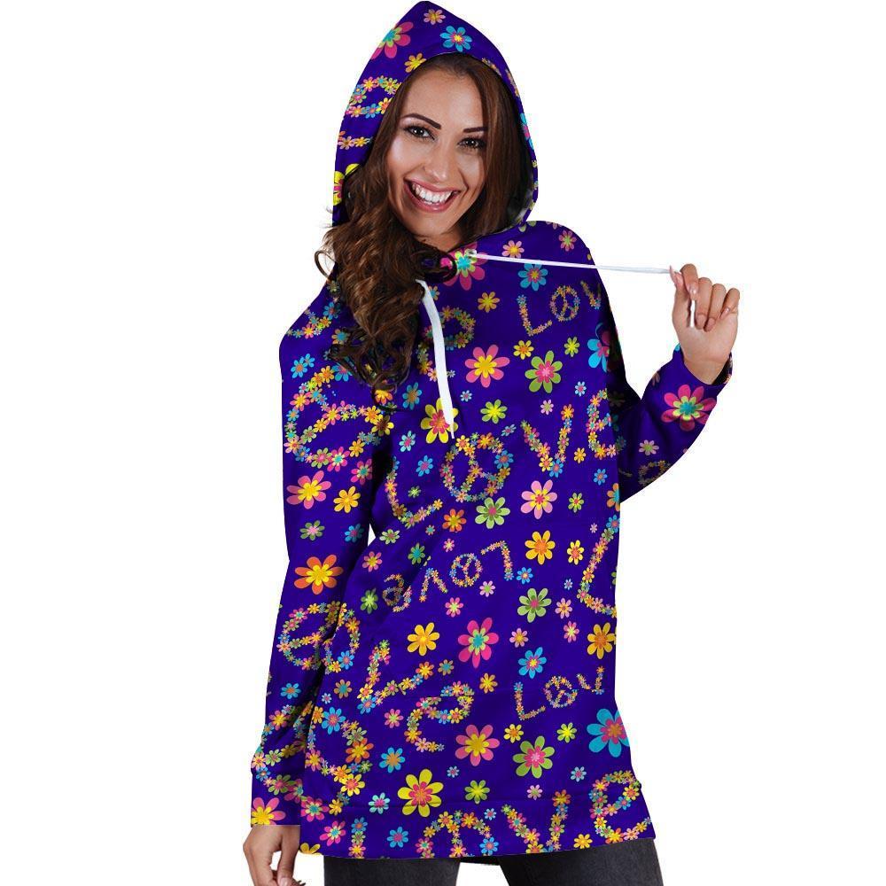 Abstract Floral Hippie Hoodie Dress-grizzshop