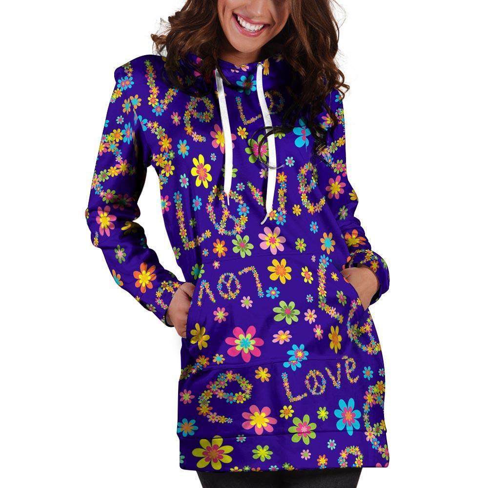 Abstract Floral Hippie Hoodie Dress-grizzshop