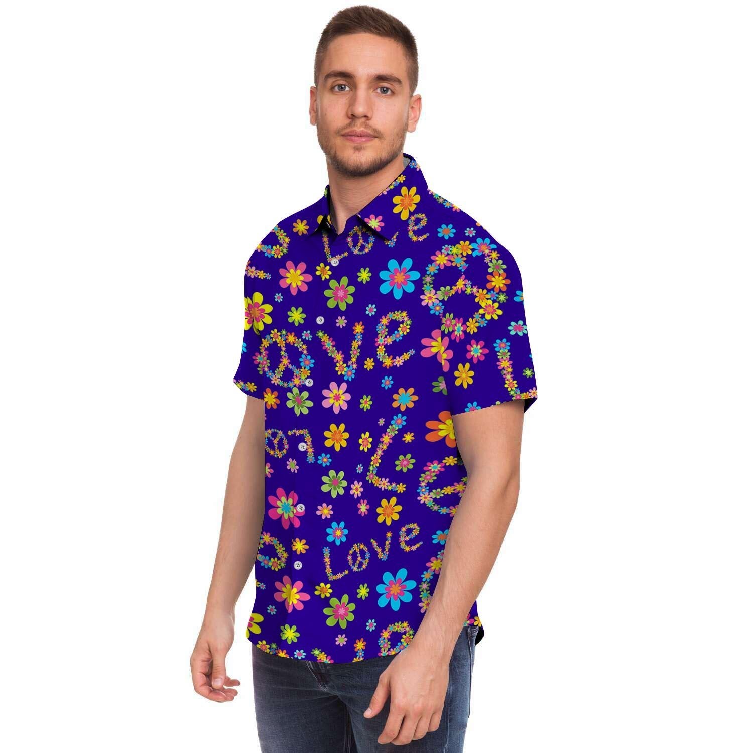 Abstract Floral Hippie Men's Short Sleeve Shirt-grizzshop