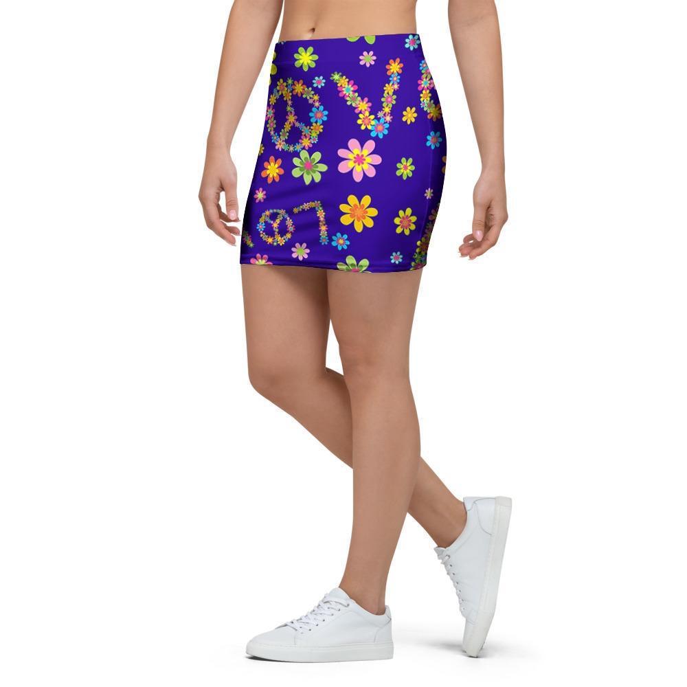 Abstract Floral Hippie Mini Skirt-grizzshop