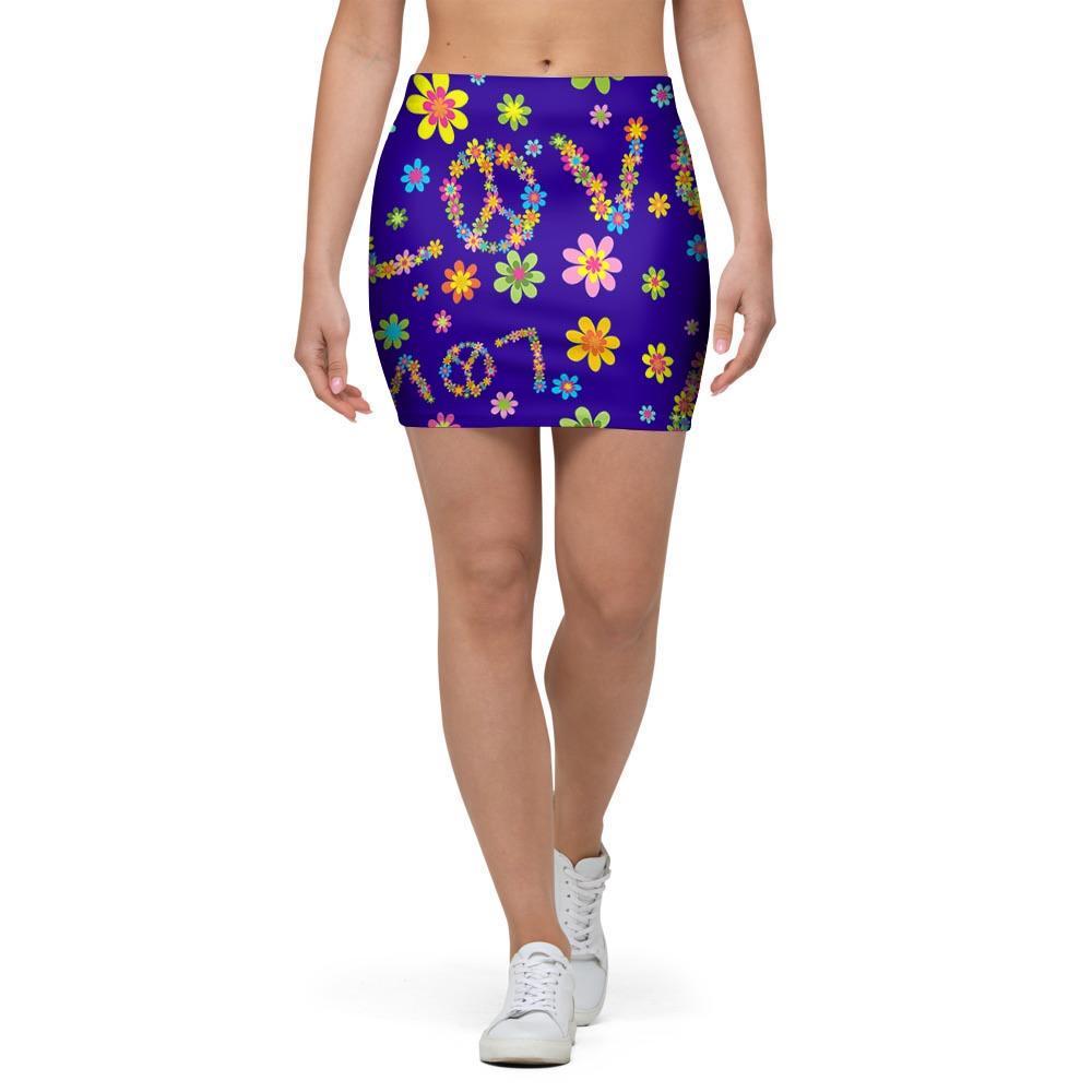 Abstract Floral Hippie Mini Skirt-grizzshop