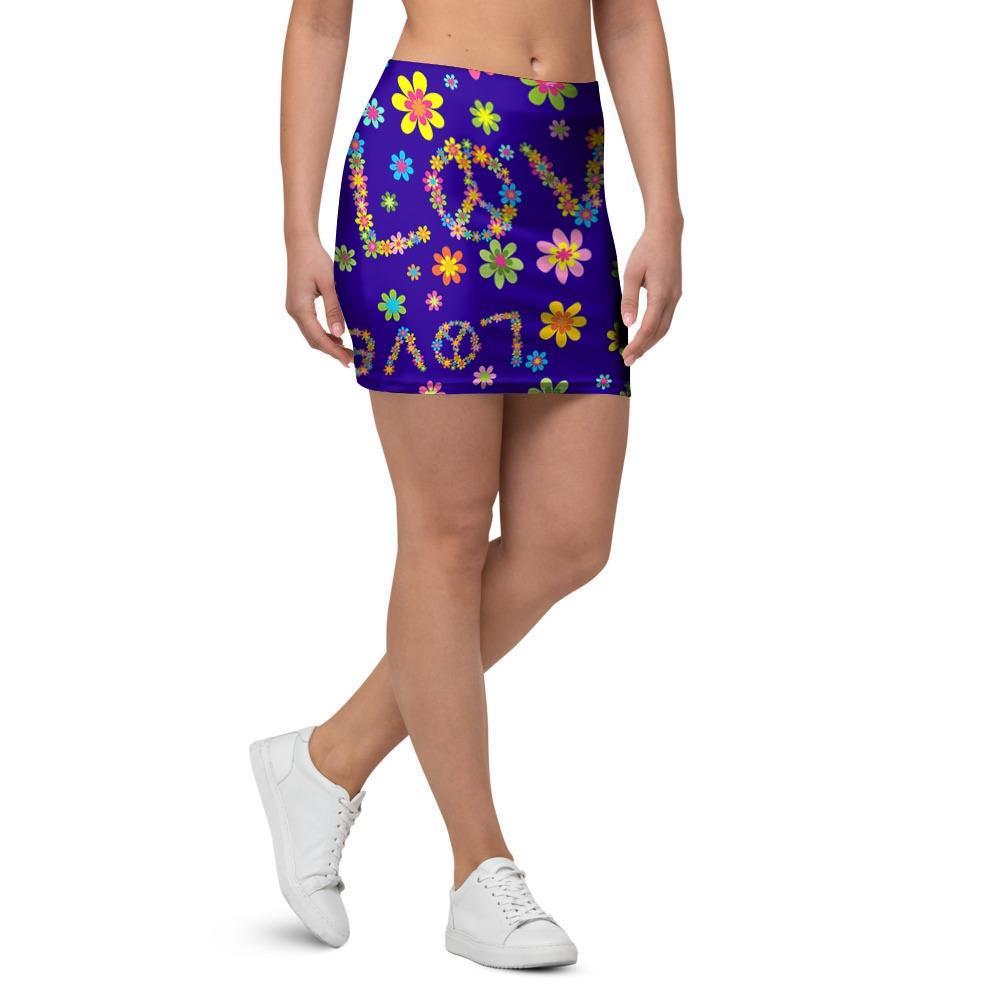 Abstract Floral Hippie Mini Skirt-grizzshop