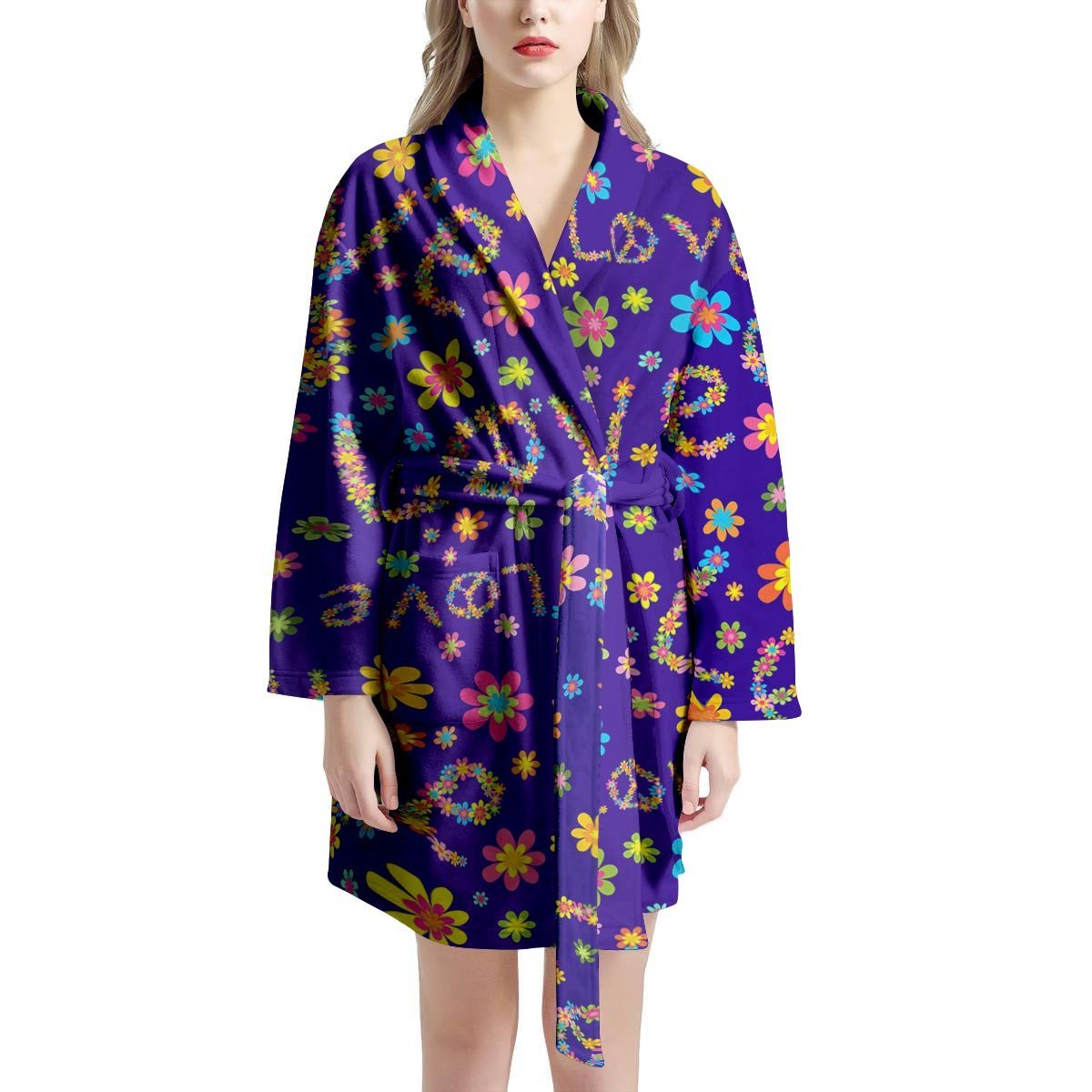 Abstract Floral Hippie Women's Robe-grizzshop